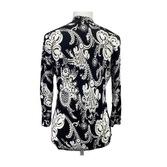 Cache Black White Paisley Open Front Cardigan M Lightweight Layering Piece - Picture 3 of 16